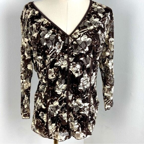 Black & Cream Floral Y2K Babydoll Mesh Top L Fairy Whimsigoth Dark CottageCore - Picture 6 of 13